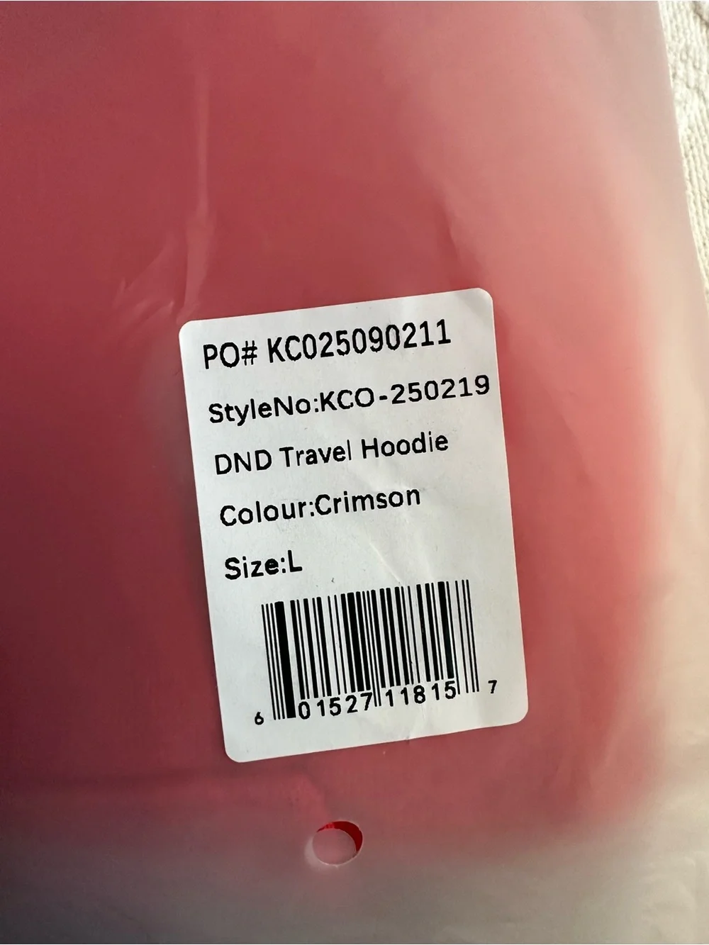 NWT Comfrt Crimson DND Travel Hoodie Unisex